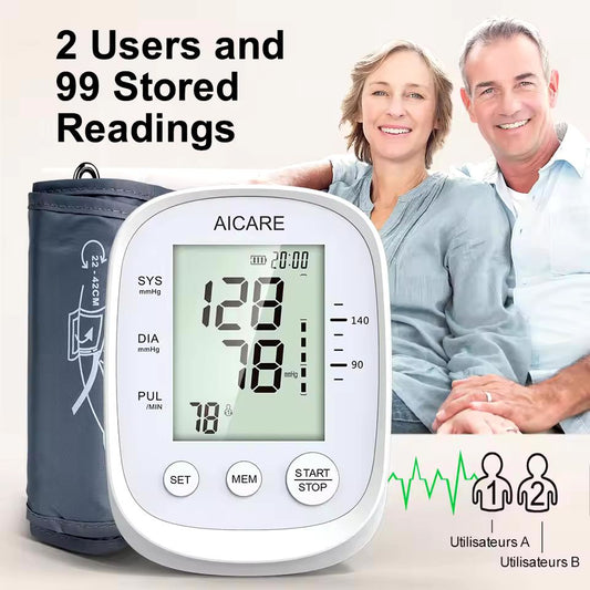 Aicare Medical Digital Blood Pressure Monitor Upper Arm Automat Meter PR Portable Adjustable Large Cuff BP Monitors for Home Use