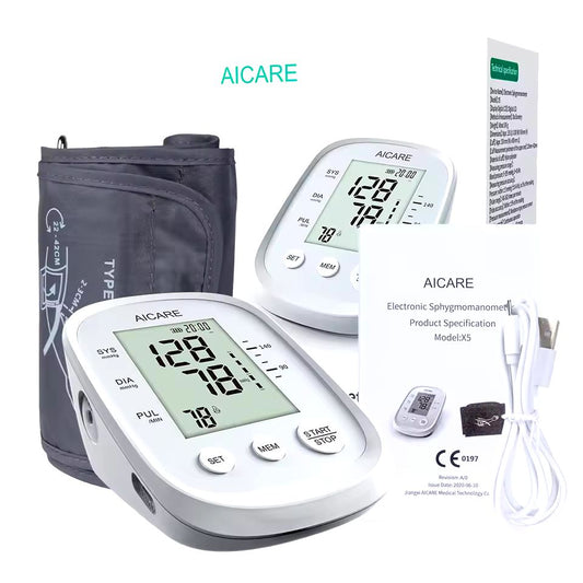 Aicare Medical Digital Blood Pressure Monitor Upper Arm Automat Meter PR Portable Adjustable Large Cuff BP Monitors for Home Use